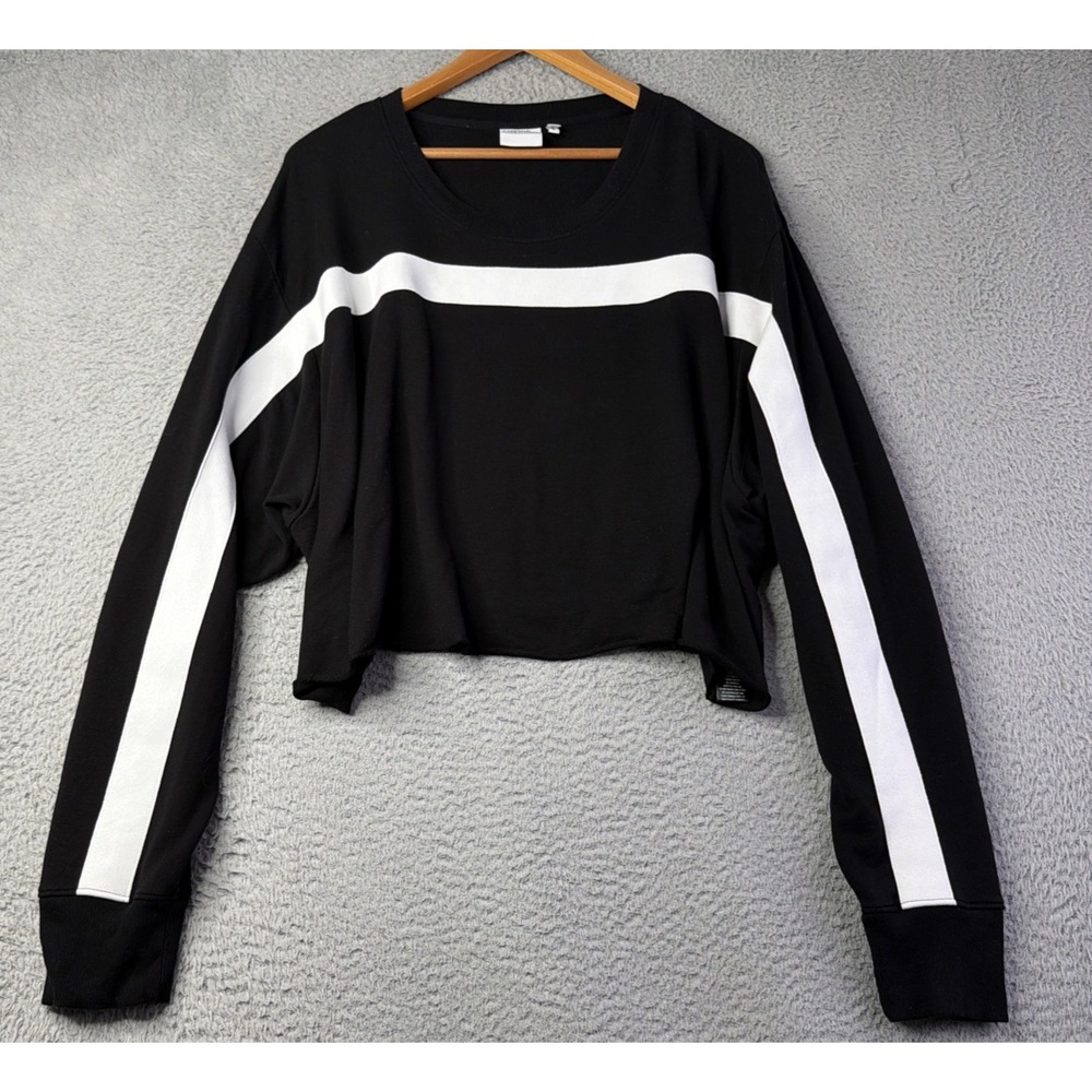 Good American Sweatshirt Womens 5 XXL The Warm Up Cropped Pullover Black White